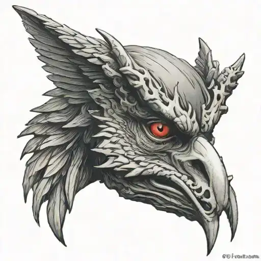 sinister harpy friend of an oni demon mask tattoo design idea