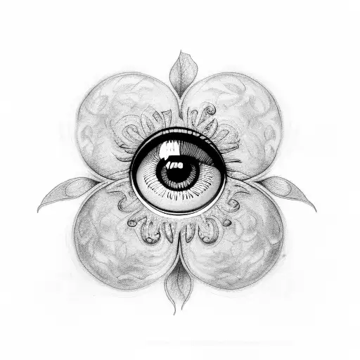 4 leaf clover with eye in center tattoo design idea