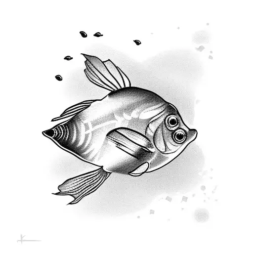 minimalist black and grey goldfish, to symbolize my challenges around working memory as someone with ADHD. simple tattoo design idea