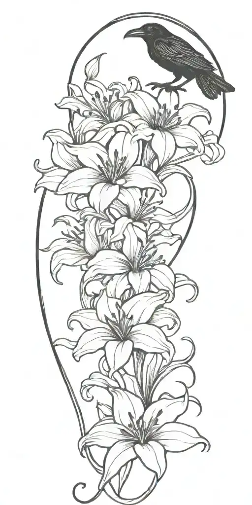 raven, medusa, lilies, and ocean waves  tattoo design idea