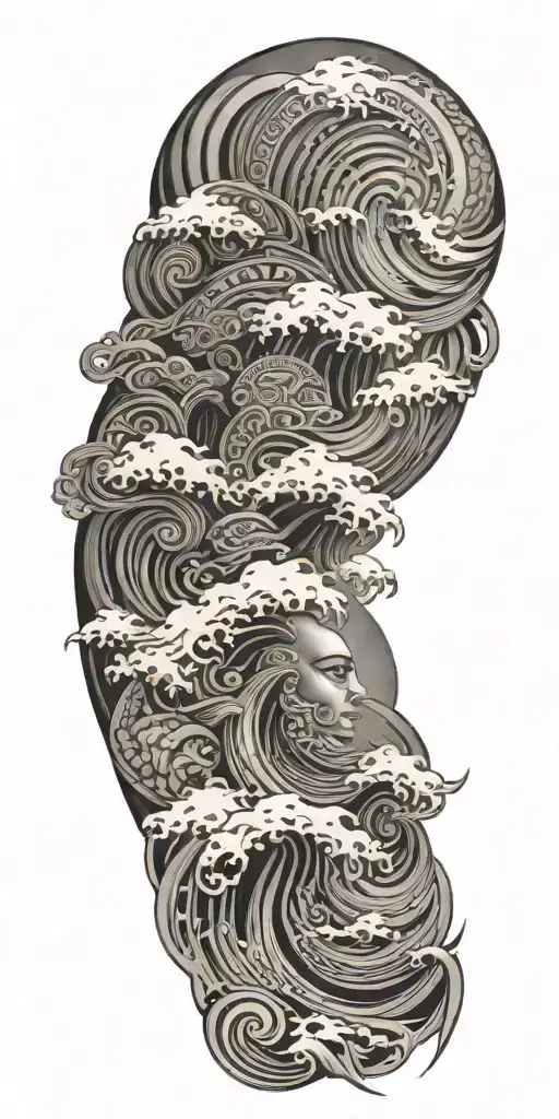 mayan ocean waves tattoo design idea