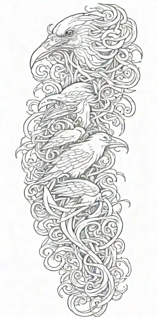 raven, medusa, lily, and waves crashing tattoo design idea