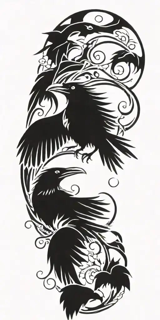 a raven and medusa watching as lilies float down ocean waves crashing  tattoo design idea