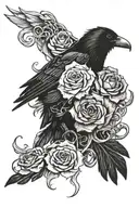 raven, medusa, flowers, feathers, waves crashing tattoo design idea