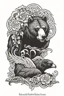 bear, raven, waves, medusa, flowers, mayan  tattoo design idea