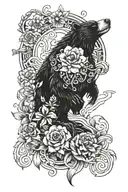 bear, raven, waves, medusa, flowers, mayan  tattoo design idea