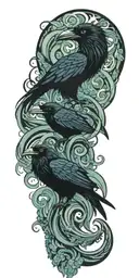 raven, medusa, lily, and waves tattoo design idea