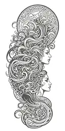 raven, medusa, lily, and waves crashing tattoo design idea