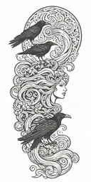 raven, medusa, lily, and waves crashing tattoo design idea