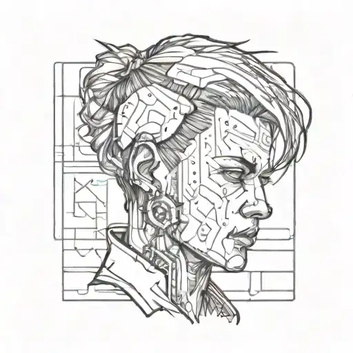 design a tattoo with "</>" text cyberpunk style portrait tattoo design idea