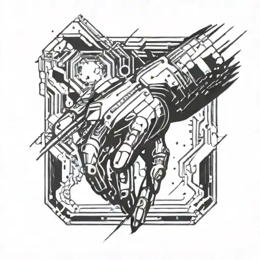 Create a futuristic cybernetic arm with intricate tech details and binary code hidden within the design tattoo design idea