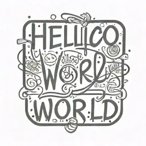 hello world text in minimal design inspired tattoo design idea
