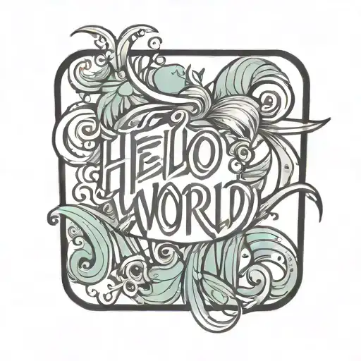 hello world text in modern design tattoo design idea