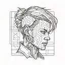 design a tattoo with "</>" text cyberpunk style portrait tattoo design idea