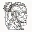 design a tattoo with "</>" text cyberpunk style portrait tattoo design idea