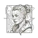 design a tattoo with "</>" text cyberpunk style portrait tattoo design idea