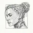 design a tattoo with "</>" text cyberpunk style portrait tattoo design idea