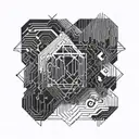 Incorporate a glitch effect into a minimalist coding tattoo "</>" SIGN INSIDE IT  tattoo design idea