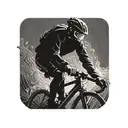 A cyclist riding through a virtual reality battlefield, with computer code swirling around them tattoo design idea