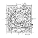 design a tattoo with "</>" text inside a cyberpunk style tattoo design idea