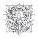 design a tattoo with "</>" text inside a cyberpunk style tattoo design idea