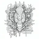 design a tattoo with "</>" text inside a cyberpunk style tattoo design idea