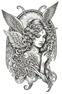 angel with a lot of eyes and with word "angel" on it. be creative and unique tattoo design idea