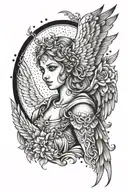 angel with a lot of eyes and with word "angel" on it. be creative and unique tattoo design idea