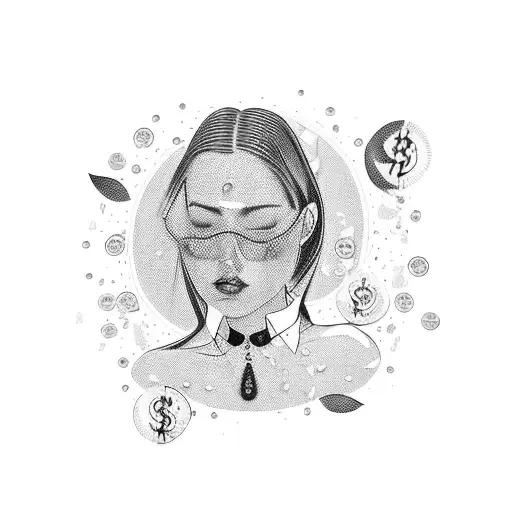 A tattoo of a hot girl surrounded by money raining down on her tattoo design idea