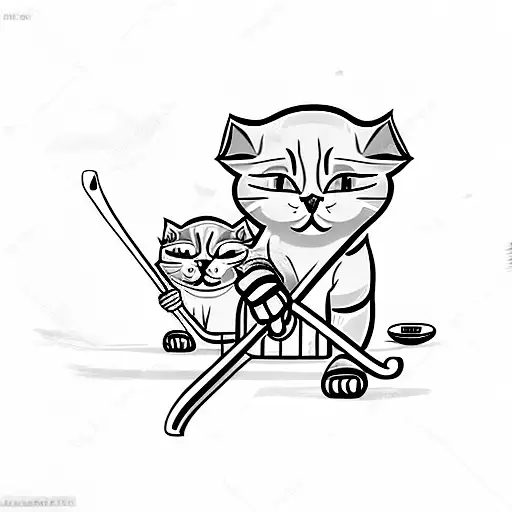 two russian blue cats playing with a hockey puck tattoo design idea