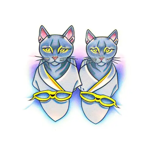 two russian blue cats with keyboard tattoo design idea