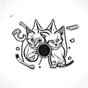 two russian blue cats playing with a hockey puck tattoo design idea