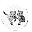 two russian blue cats playing with a hockey puck tattoo design idea