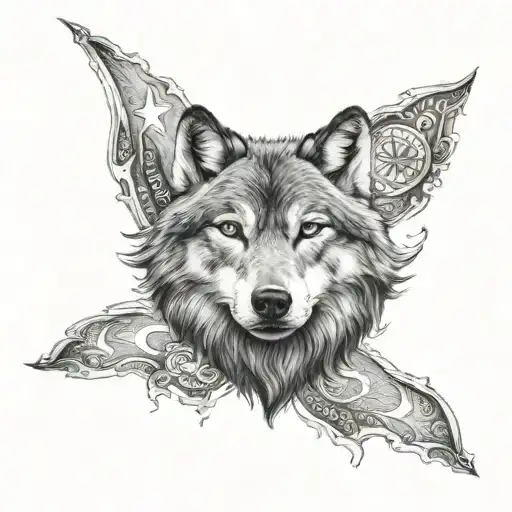 Contains wolf and Turkish flag logo tattoo design idea