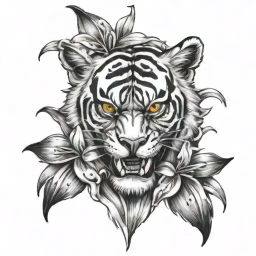 skull and tiger lillys tattoo design idea