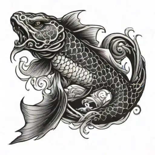 koi dragon emerging tattoo design idea