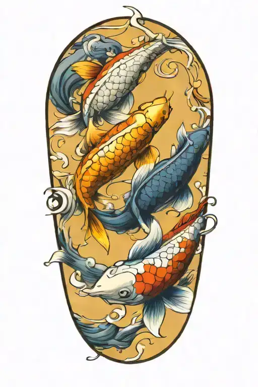 koi fish transforming raw material tattoo design idea