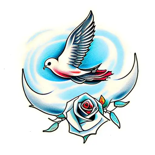 dove with roses tattoo design idea