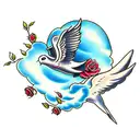 dove with roses and clouds tattoo design idea