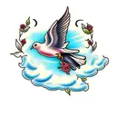 dove with roses and clouds tattoo design idea