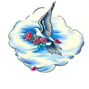 dove with roses and clouds tattoo design idea