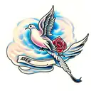 dove with roses and clouds tattoo design idea