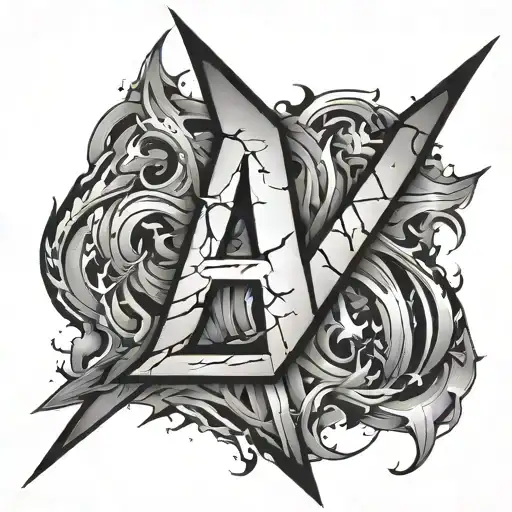 letters "AI A" with a black fill, and I want some lightning bolts that make the letters look like they are electrified. tattoo design idea