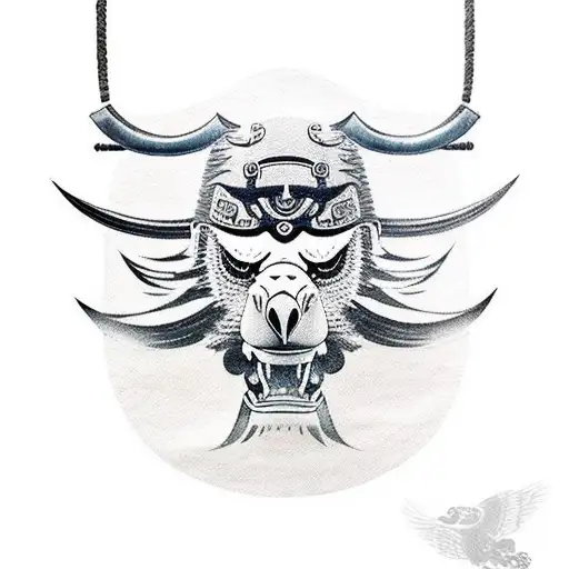 Steller's sea eagle with a samurai oni mask tattoo design idea