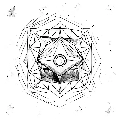 diamond-shaped mountain and full moon reflected in water compass red-highlights  tattoo design idea