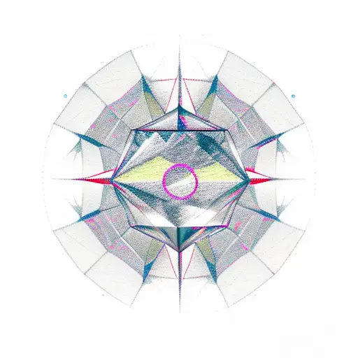 diamond-shaped mountain and full moon reflected in water compass red-highlights  tattoo design idea