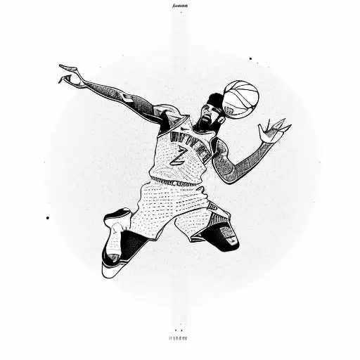 A dynamic tattoo of Ja Morant dunking a basketball with NBA logo in the background tattoo design idea