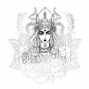 Create a tattoo of a powerful female ruler (Melike) surrounded by delicate flowers (cicek) tattoo design idea