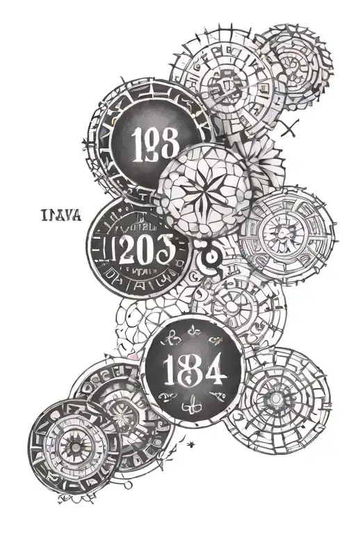 Dates 1960, 1983,1984,1986,2010,2014,2022 in a circle  tattoo design idea