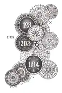 Dates 1960, 1983,1984,1986,2010,2014,2022 in a circle  tattoo design idea